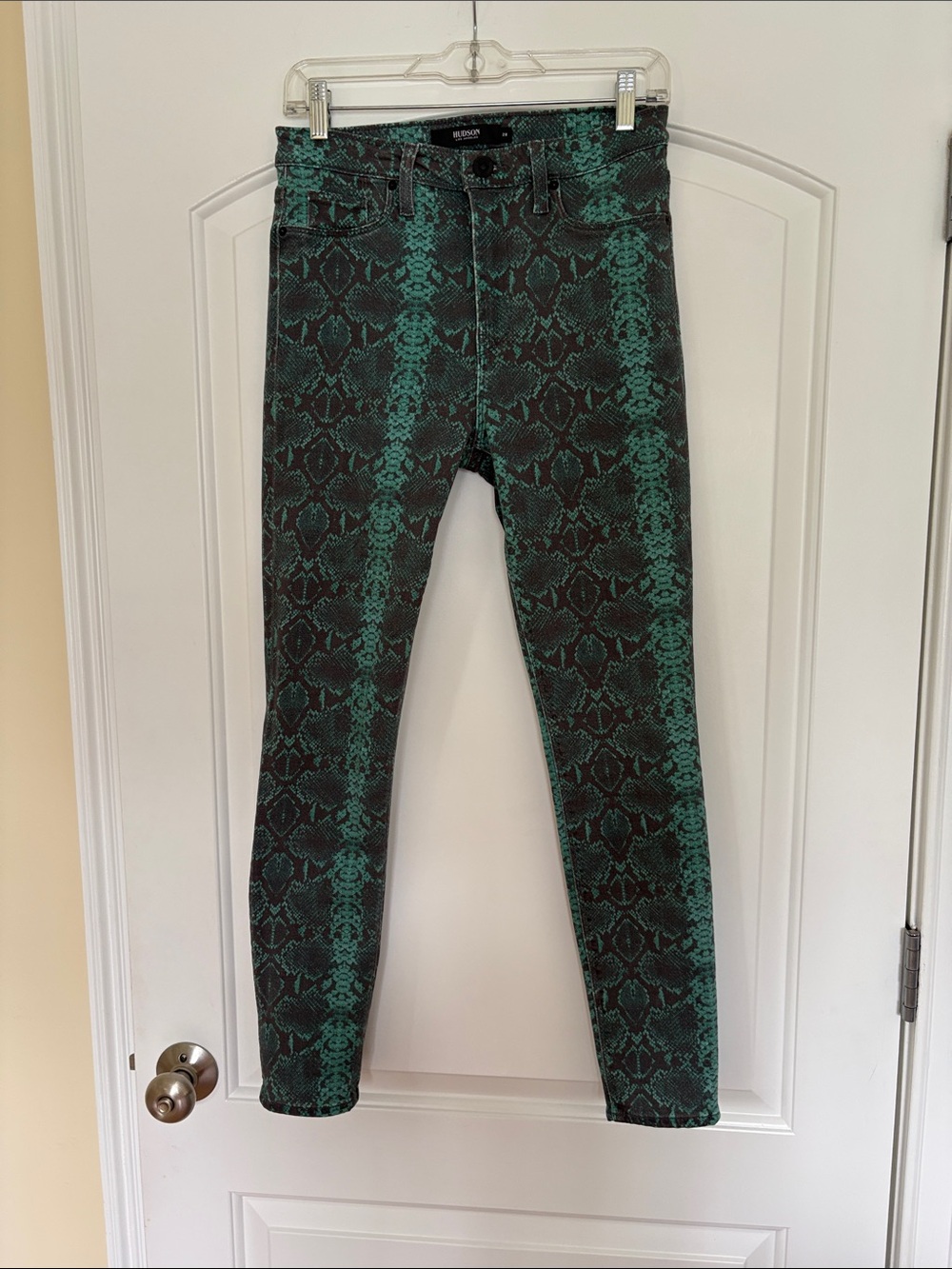 Hudson Jeans Green and Brown Snake-Print Skinny Jeans